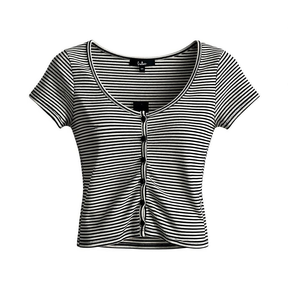 NWT Lulus Striped Button Up Crop Top Size XS Short Sleeve Stretch Casual